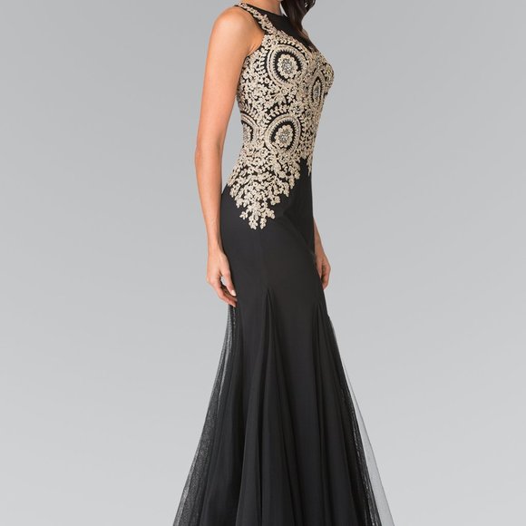 Embroidered Bodice Long Dress - GSGL2283